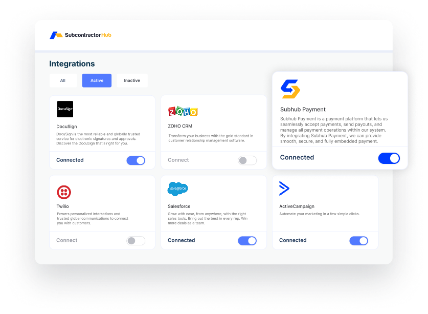 Subhub Payment integrations and payment management