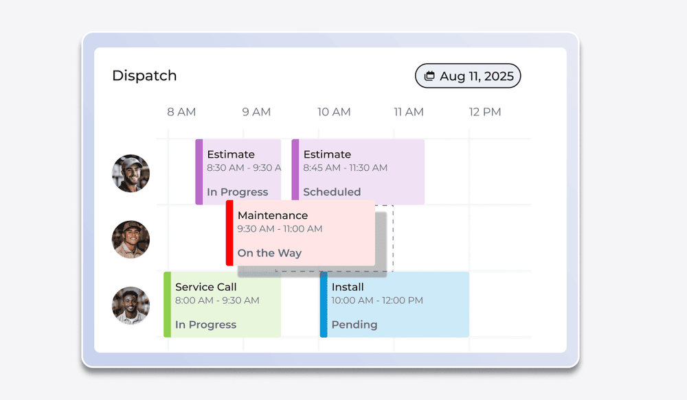 FieldPulse scheduling and dispatch interface for HVAC service contractors